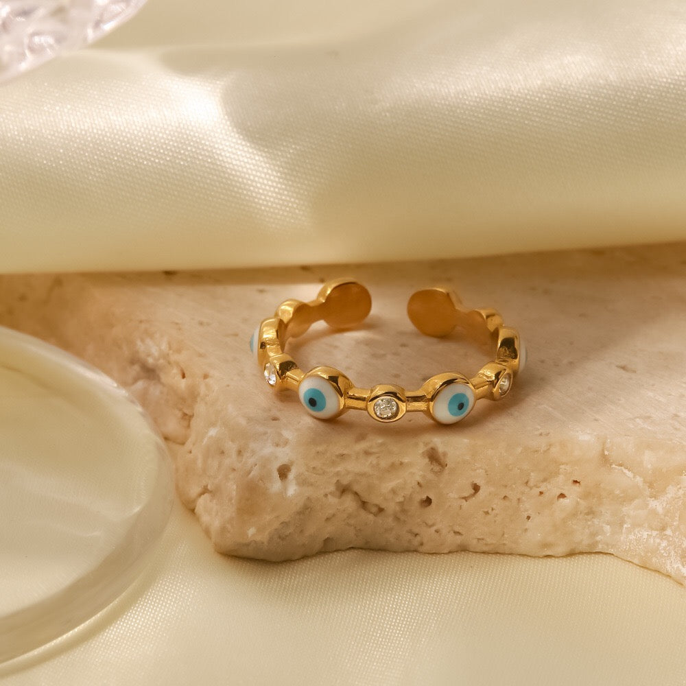 18K Gold Evil Eye Stacking Ring
