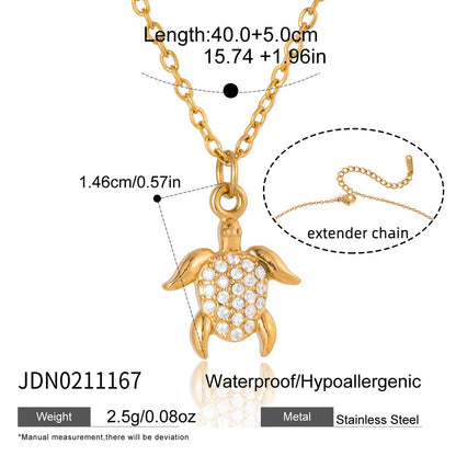 18K Gold Ocean Sparkle Seashell Palm Tree Dainty Pave Pendant Necklace Jewelry Set