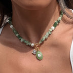 18K Gold Island Charm Natural Stone Beaded Necklace