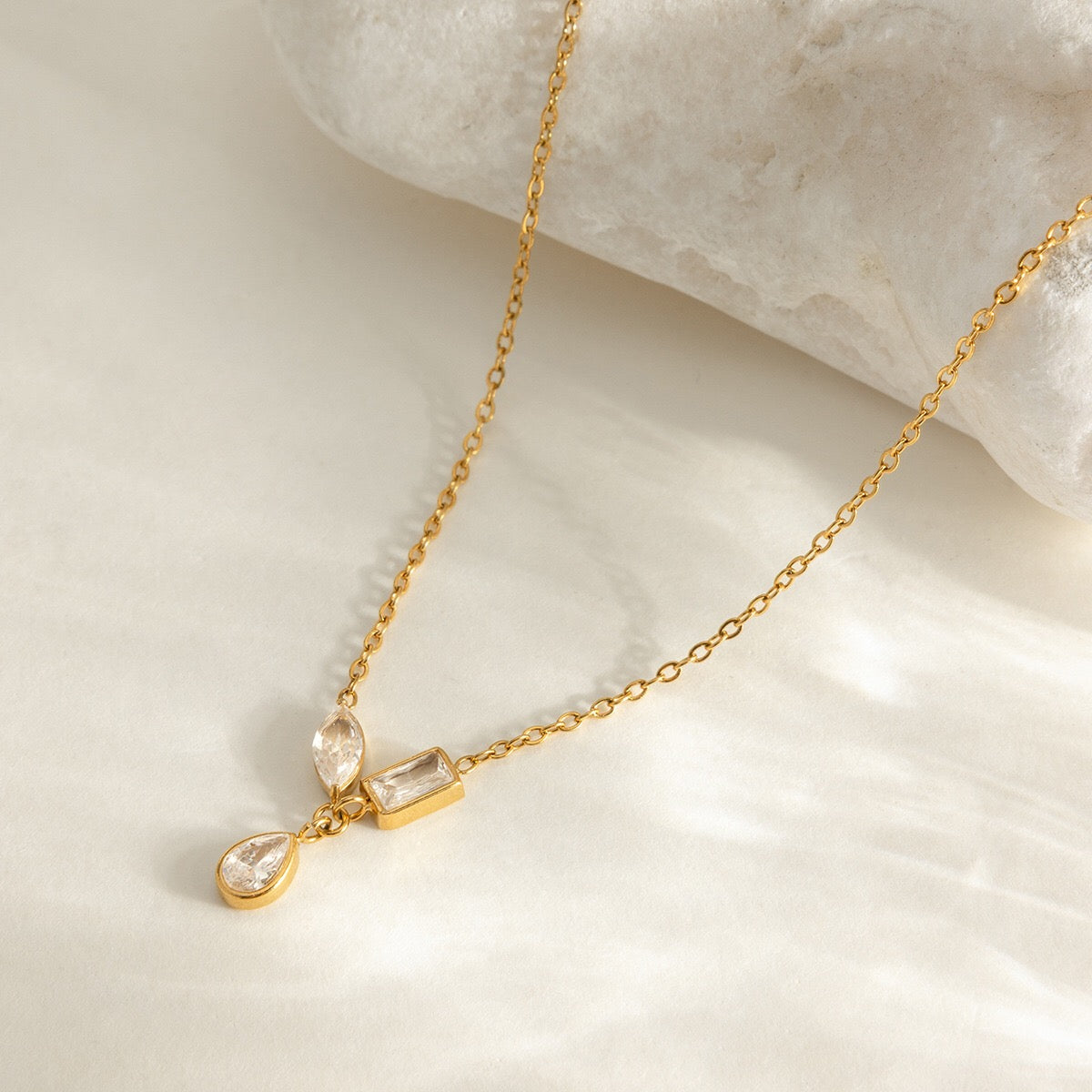 18K Gold Cherish Minimalist Bezel Dainty CZ Necklace