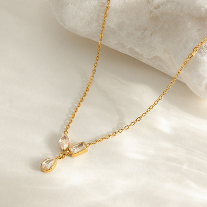 18K Gold Cherish Minimalist Bezel Dainty CZ Necklace