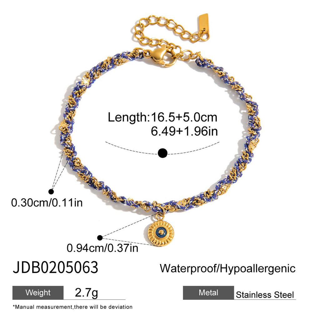 18K Gold Cozy String Chain Dainty Charm Bracelet