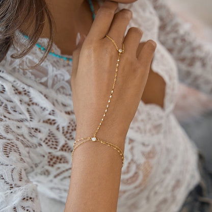 18K Gold Simple Bling Dainty Hand Chain Bracelet