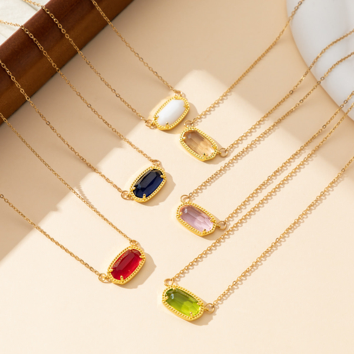 18K Gold Trendy Birthstone Pendant Necklace