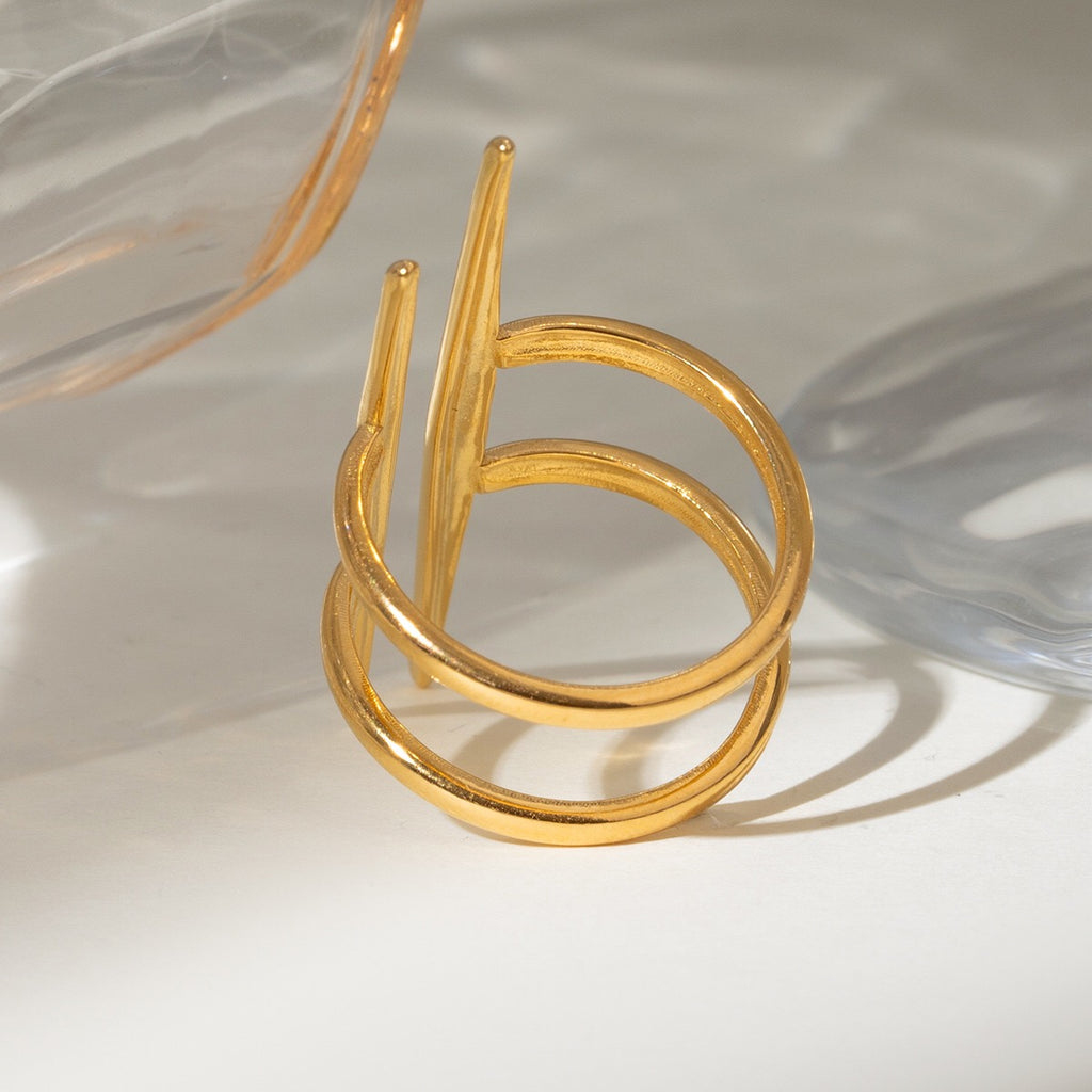 18K Gold Edgy Statement Cuff Ring