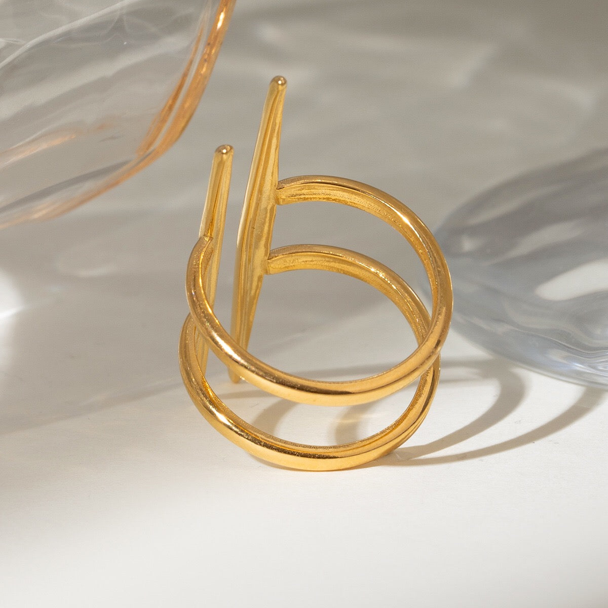 18K Gold Edgy Statement Cuff Ring