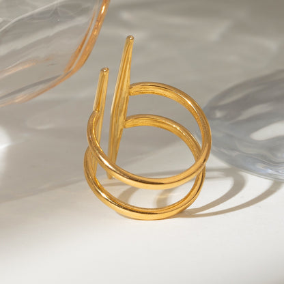 18K Gold Edgy Statement Cuff Ring
