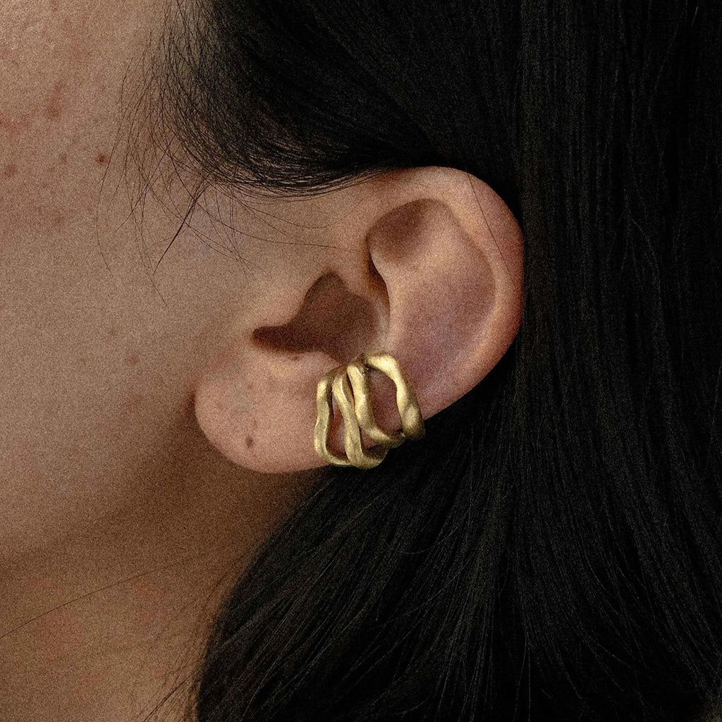 18K Gold Unique Huggie Ear Cuffs