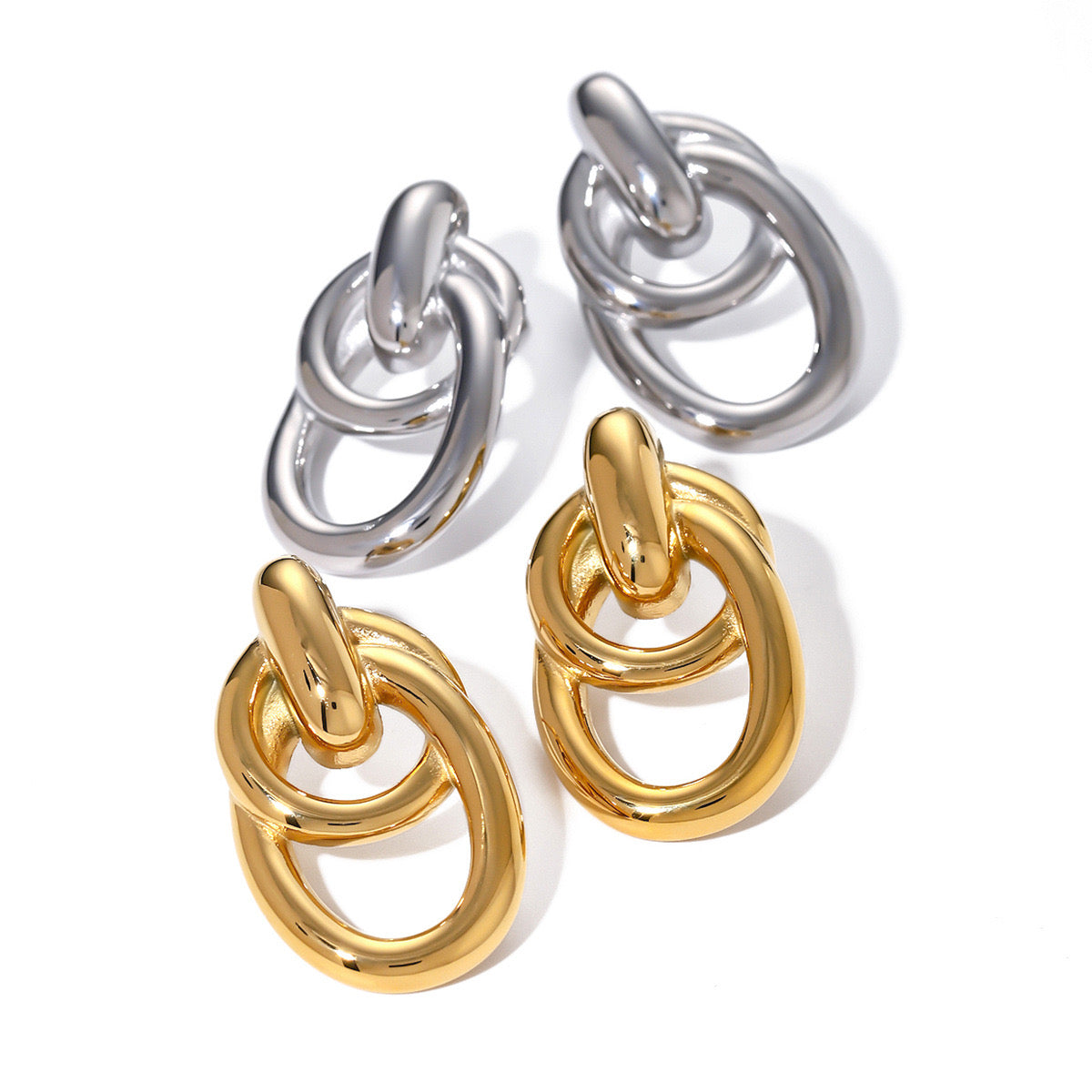 18K Gold Interlocked Statement Hoop Stud Earrings