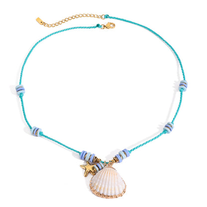 18K Gold Color String Ocean Themed Charm Necklace