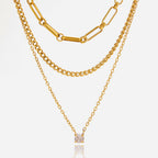 18K Gold Day Dream Dainty Pendant Paperclip Chain Layered Necklace Set