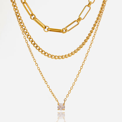 18K Gold Day Dream Dainty Pendant Paperclip Chain Layered Necklace Set