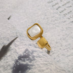 18K Gold Classy Square Pearl Cuff Ring