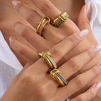 18K Gold Double Link Spinelli Connected Stacking Pave Eternity Ring