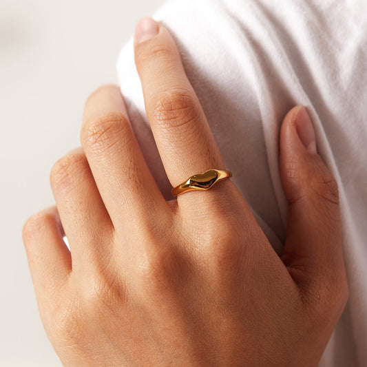 18K Gold Minimalist Heart Signet Ring