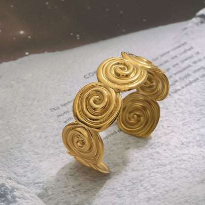18K Gold Ocean Swirl Statement Cuff Bangle Bracelet