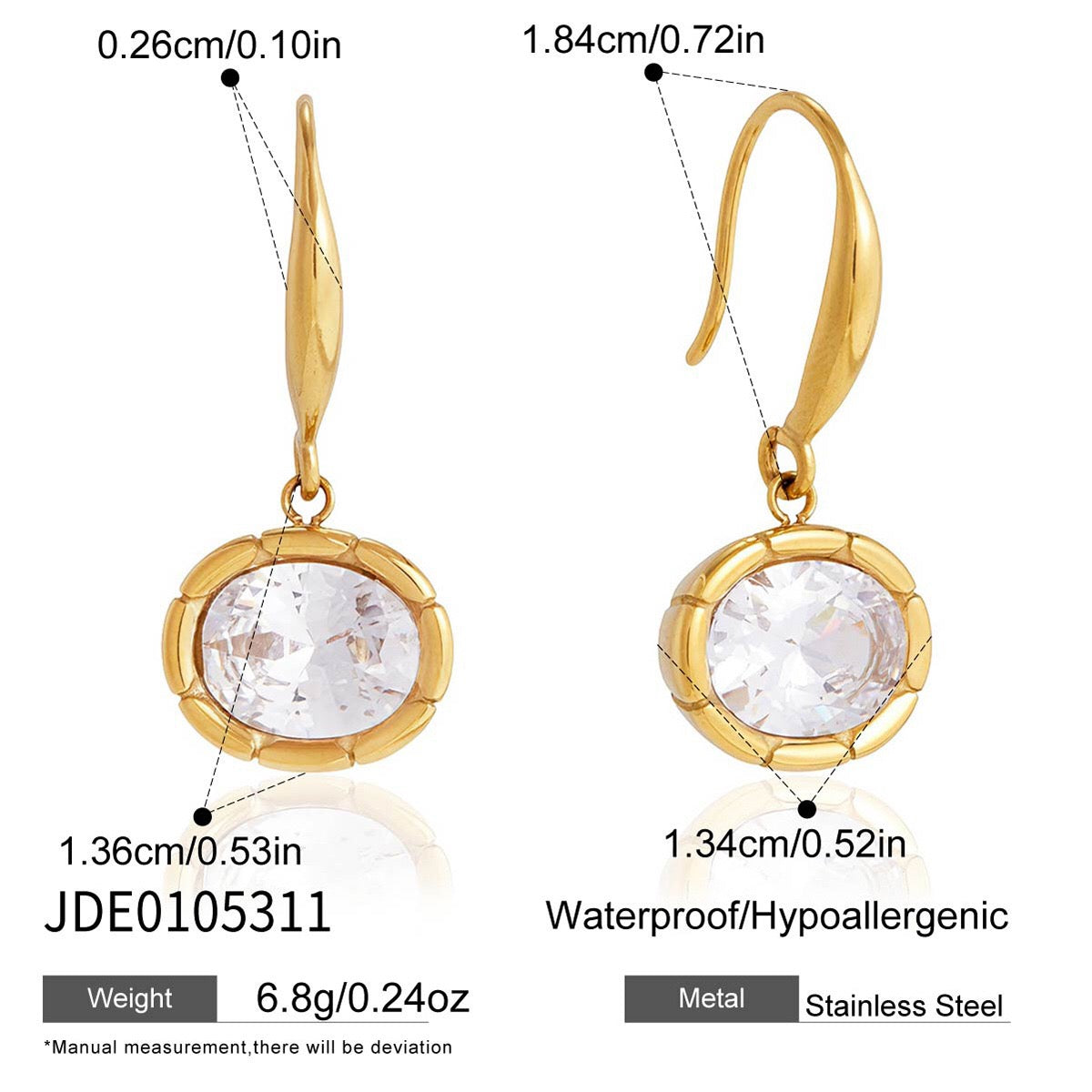 18K Gold Sway Bezel CZ Stone Dangle Earrings