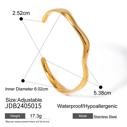 18K Gold Surf Statement Wave Cuff Bangle Bracelet