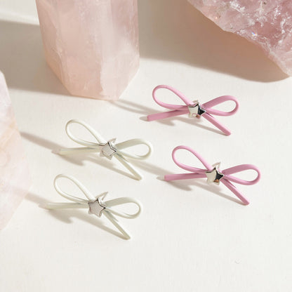 Pink Bow Cute Stud Silver Earrings