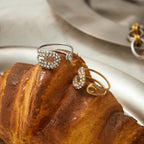 18K Gold Bejeweled Safety Pin Cuff Stacking Ring