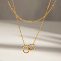18K Gold Lingering Dainty Pendant Double Chain Layered Necklace