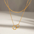 18K Gold Lingering Dainty Pendant Double Chain Layered Necklace