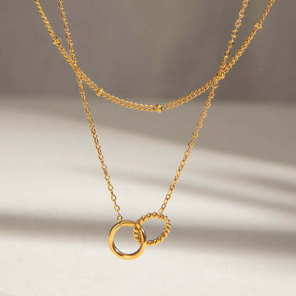 18K Gold Lingering Dainty Pendant Double Chain Layered Necklace