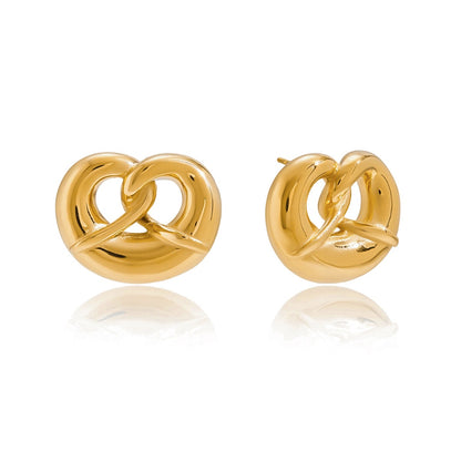 18K Gold Pretzel Cute Stud Earrings