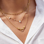 18K Gold Crystal Tear Teardrop Bezel Dainty CZ Necklace