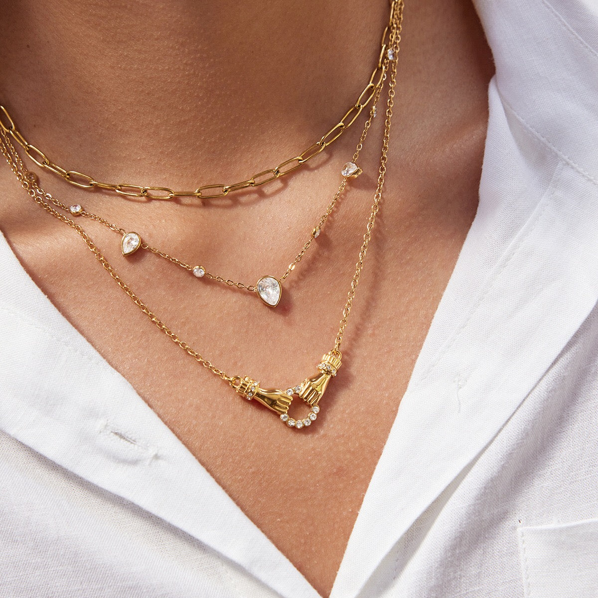 18K Gold Crystal Tear Teardrop Bezel Dainty CZ Necklace