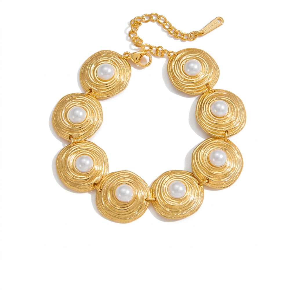 18K Gold Modern Goddess Pearl Chunky Statement Necklace & Bracelet Set