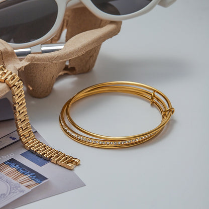 18K Gold and Silver Two Tone Spinelli Slim Bangle Bracelets Stack