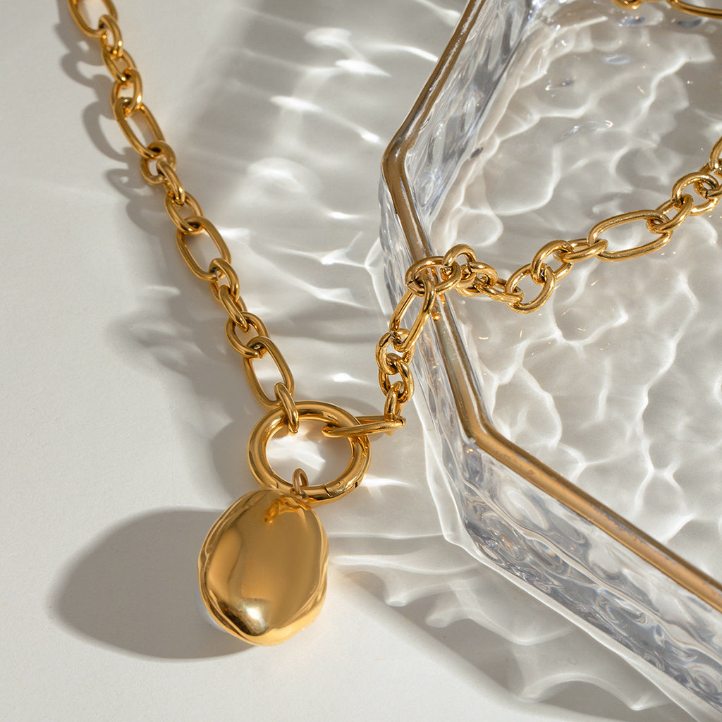 18K Gold Baroque Pearl Paperclip Chain Statement Pendant Necklace
