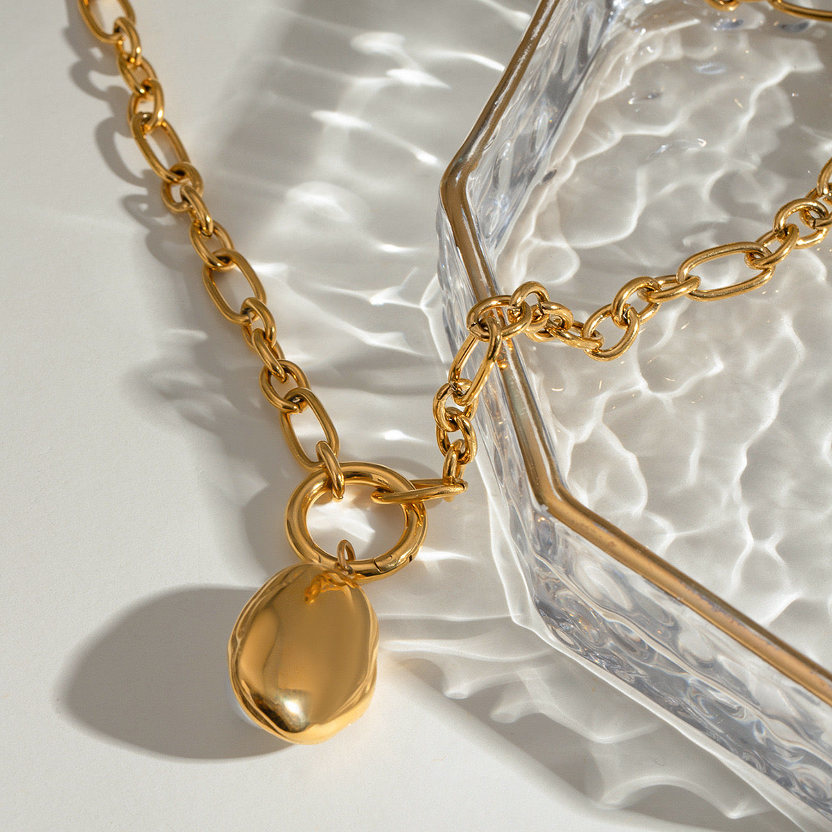 18K Gold Baroque Pearl Paperclip Chain Statement Pendant Necklace