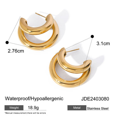 18K Gold Unique Double Hoop Huggie Earrings