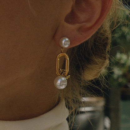 18K Gold Champagne Problems Pearl Chain Drop Dangle Earrings