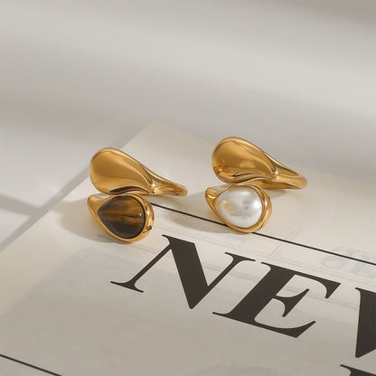 18K Gold Modern Royalty Gemstone Pearl Statement Ring