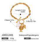 18K Gold Coastline Shell Fishbone Toggle Chain Charm Bracelet