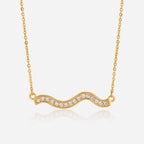 18K Gold Ocean Sway Pave Wave Dainty Pendant Necklace