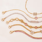 18K Gold Luxury Pink Butterfly Dainty Tennis Chain Bracelet Stack