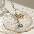18K Gold and Silver Two Tone Love Locked Heart Cable Chain Toggle Necklace