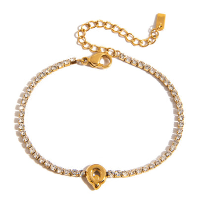 18K Gold Glam Bubble Letter Initial Tennis Bracelet