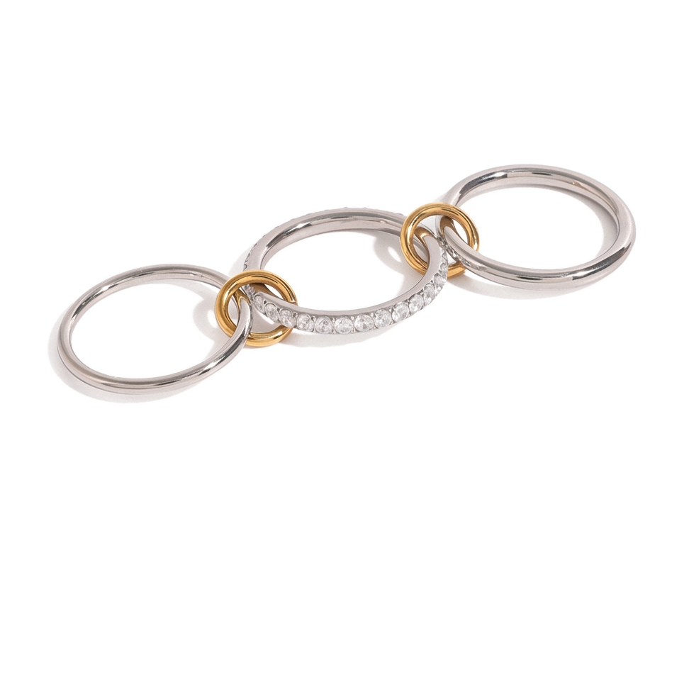 18K Gold Two Tone Connected Multi Layers Spinelli Stacking Rings
