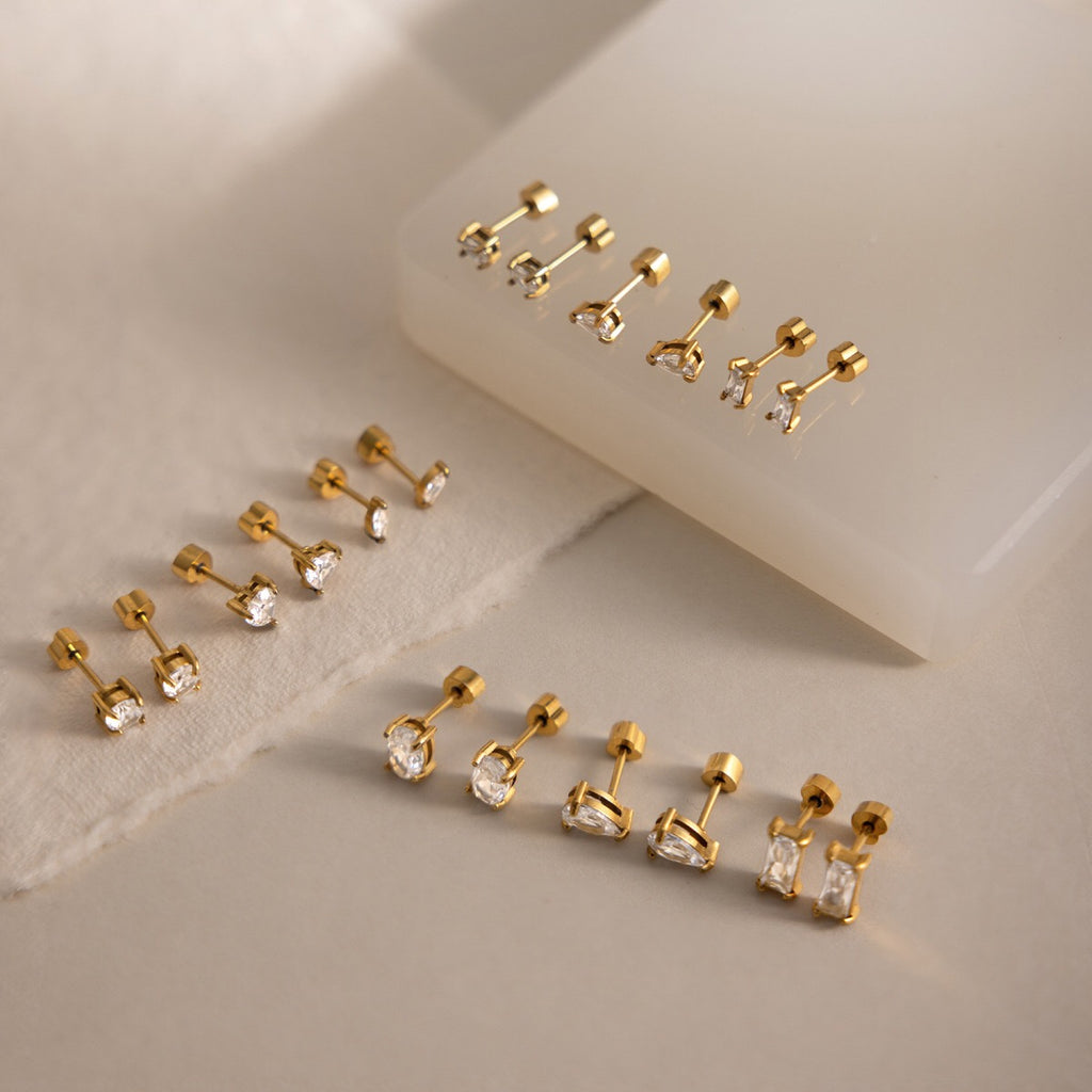 18K Gold Tiny Stars Flat Back Stud Nap Earrings Set