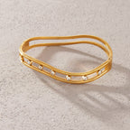 18K Gold Golden Ripple Statement Bangle Bracelet