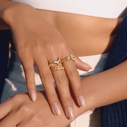 18K Gold Paws and Purrs Pave Cat and Dog Cuff Ring