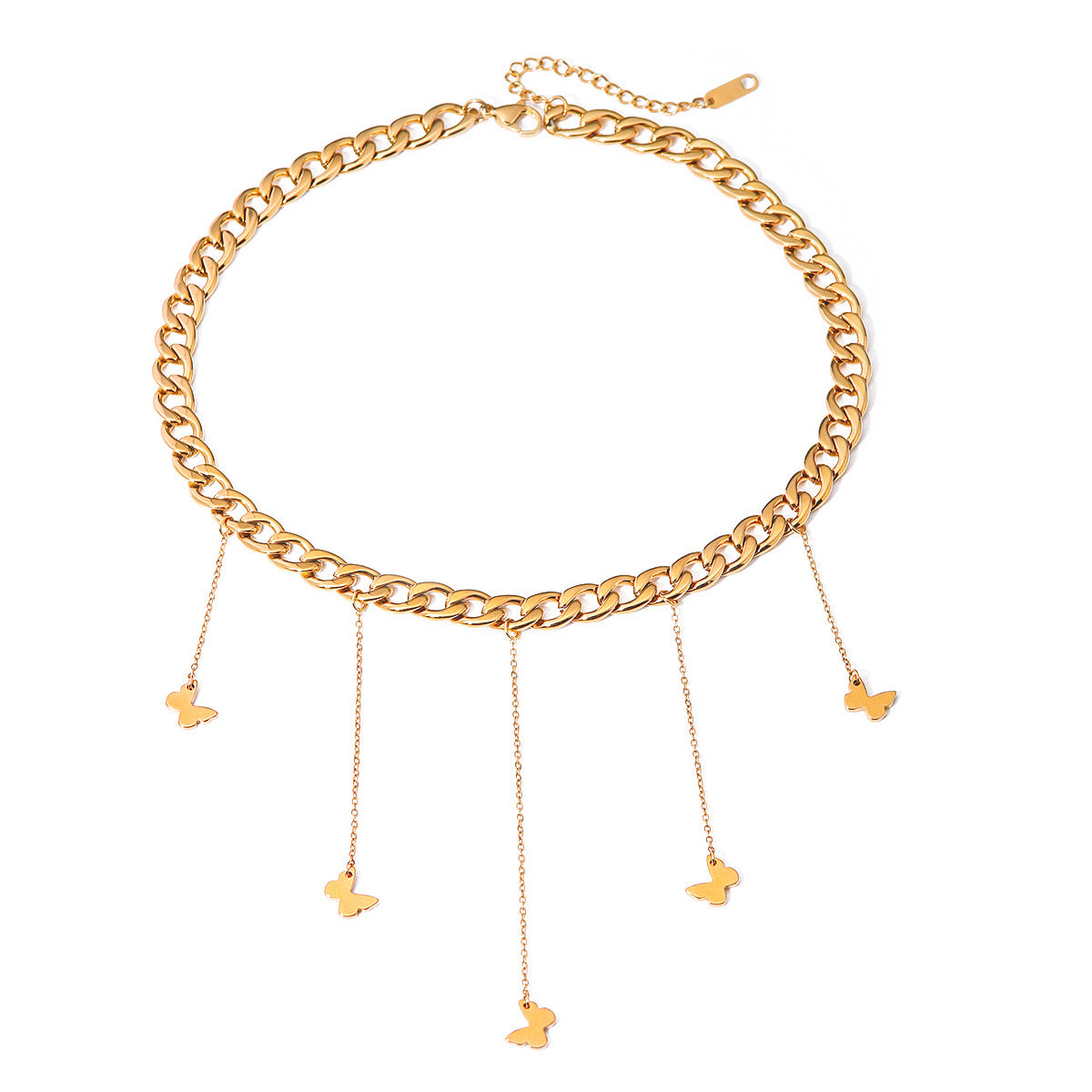 18K Gold Butterfly Necklace Cuban Link Choker