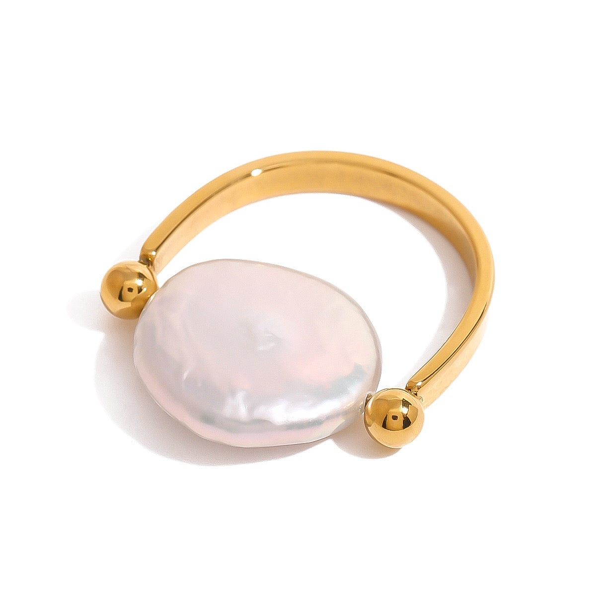 18K Gold Rotating Baroque Pearl Statement Ring