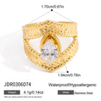 18K Gold Daily Glam Flower Heart CZ Statement Rings Set