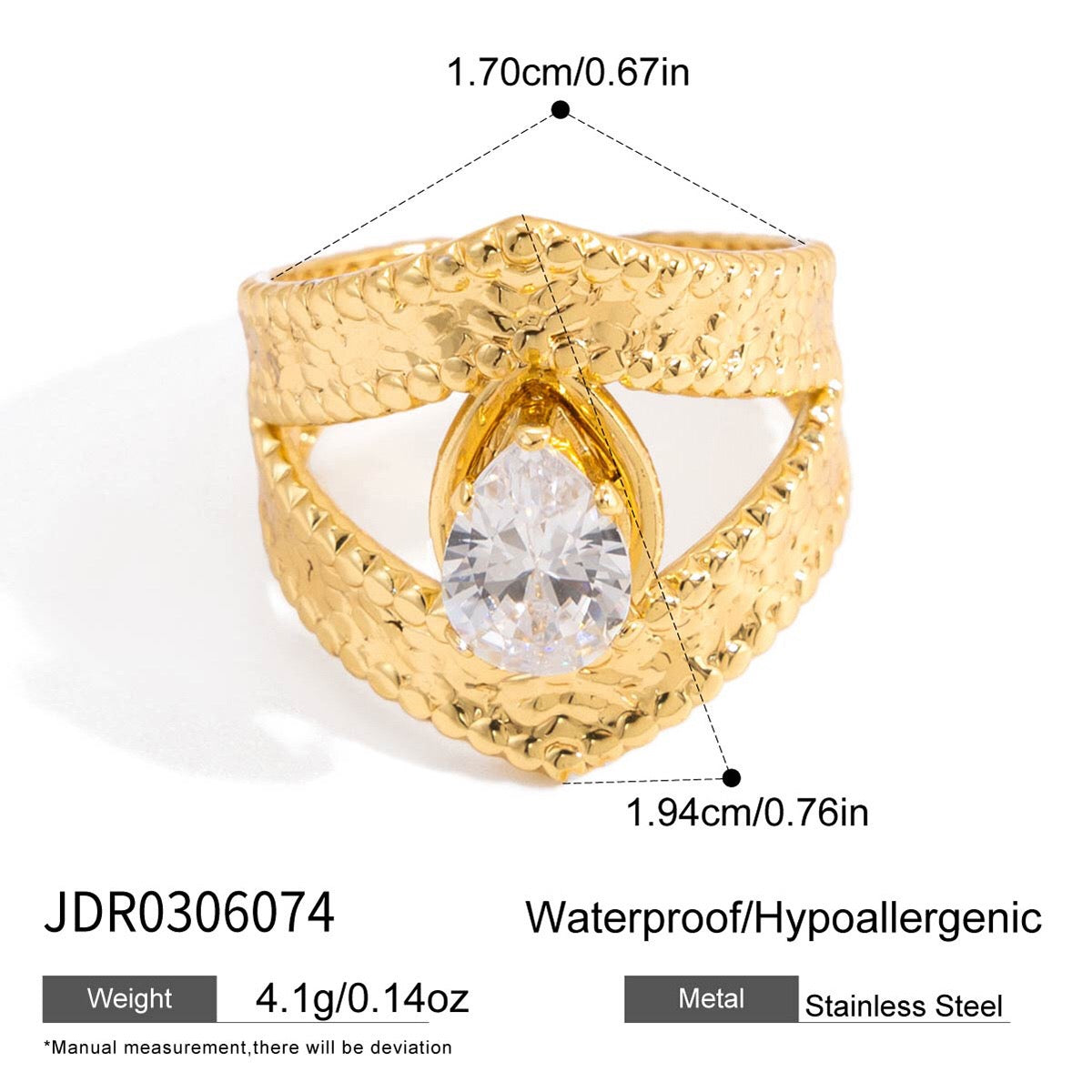 18K Gold Daily Glam Flower Heart CZ Statement Rings Set